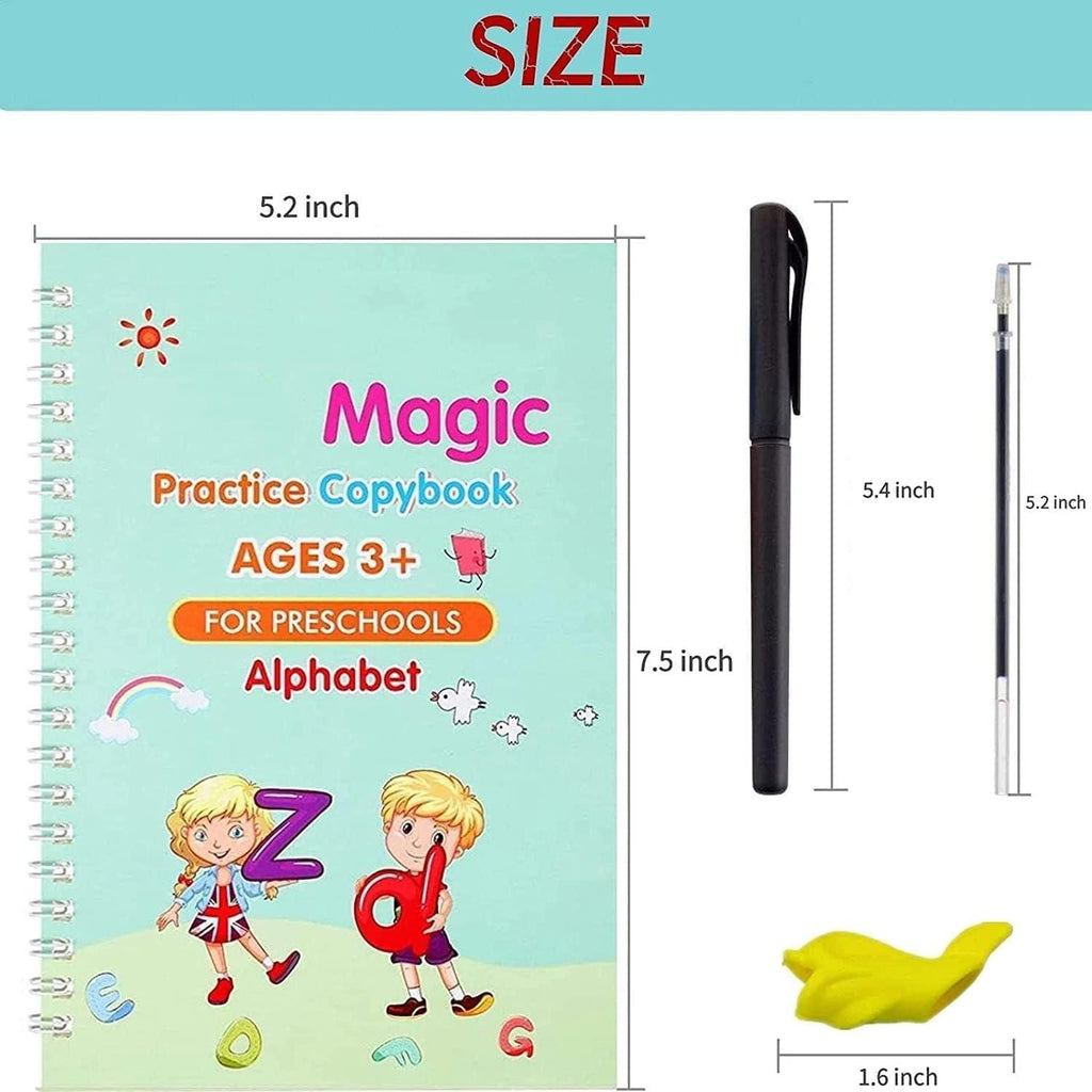 Magic Handwriting Practice Copybook Set for Kids (4 Books + Magic Pen)
