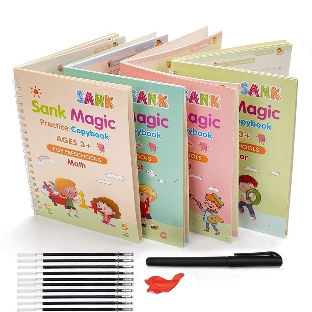 Magic Practice Copybook Set for Kids (4 Books + Pen + Refills)