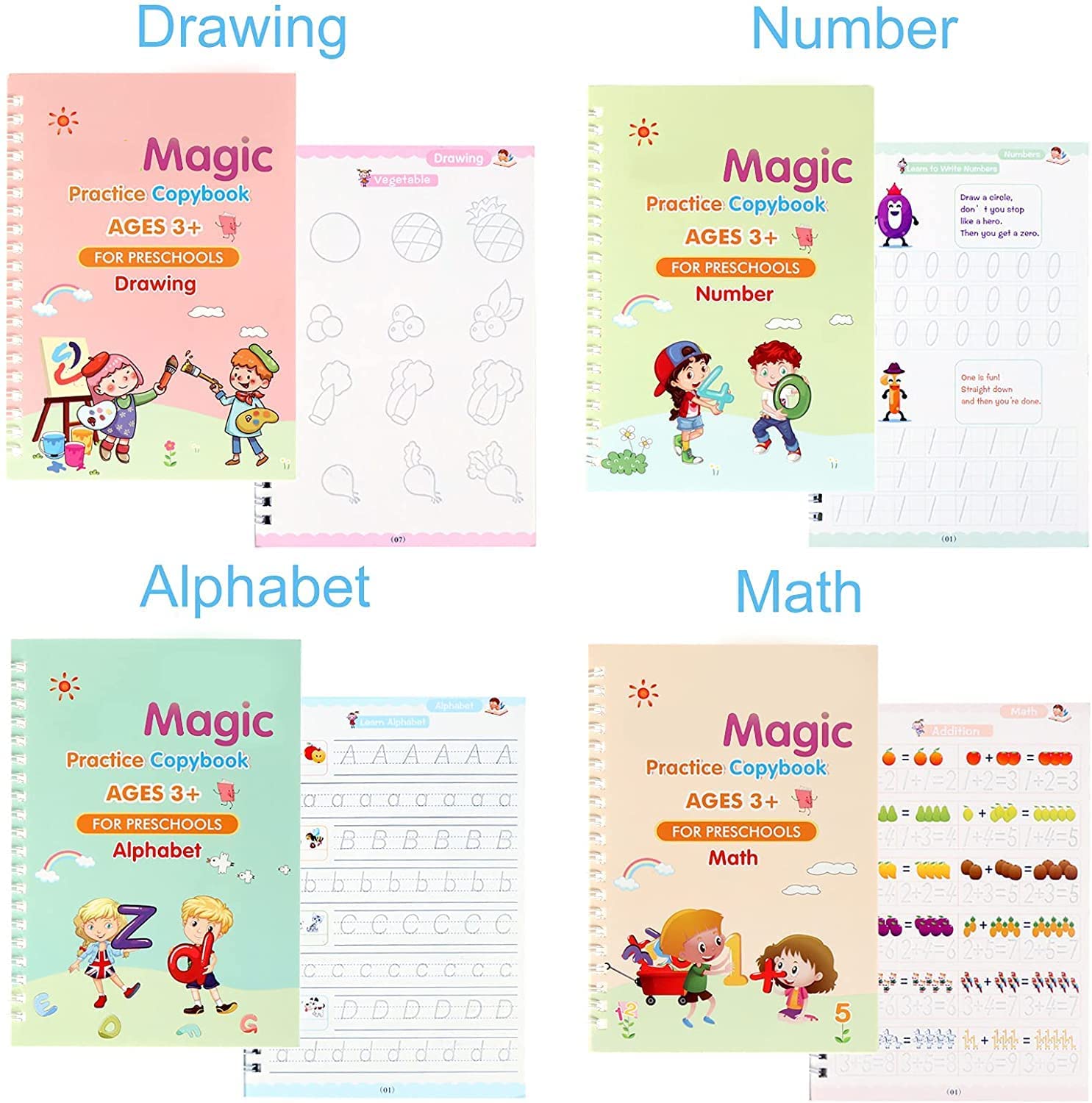 Magic Practice Copybook Set for Kids (4 Books + Pen + Refills)