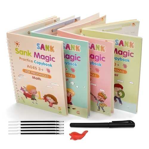 Magic Handwriting Practice Copybook Set for Kids (4 Books + Magic Pen)